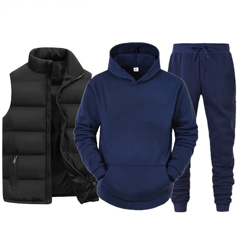 Custom LOGO Men Tracksuit Brand Vest + Hooded Sweatshirt + Pants 3 Piece Set Spring Autumn Fashion Streetwear Male Sportswear