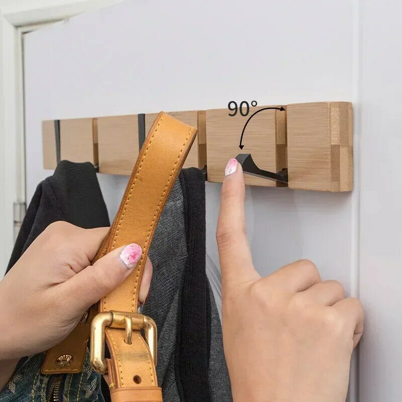 Foldable Bamboo Wall-mounted Clothes Hooks Door Hangers Household Coat Towel Hook Shelf Bathroom Hanging Rack 3 4 5 Hooks