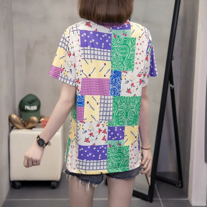 Blusa informal de manga corta con cuello redondo para mujer, camisa holgada que combina con todo, moda de verano, 2024