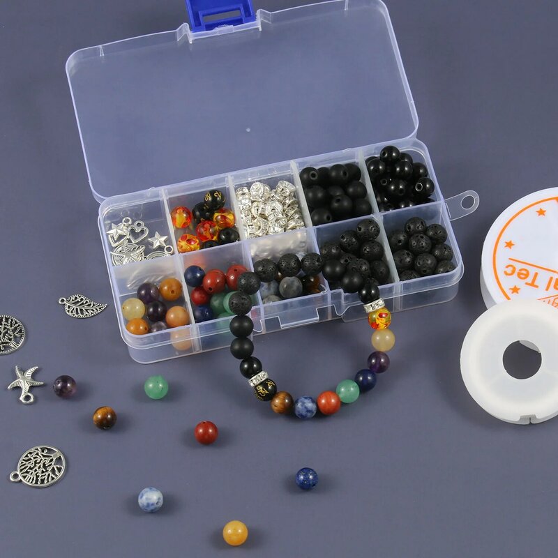 Tiger's Eye Beaded Couple Bracelet DIY Tool Set Volcanic Stone Spacer Beads Jewelry Making Kit Handmade Loose Beads Accessories