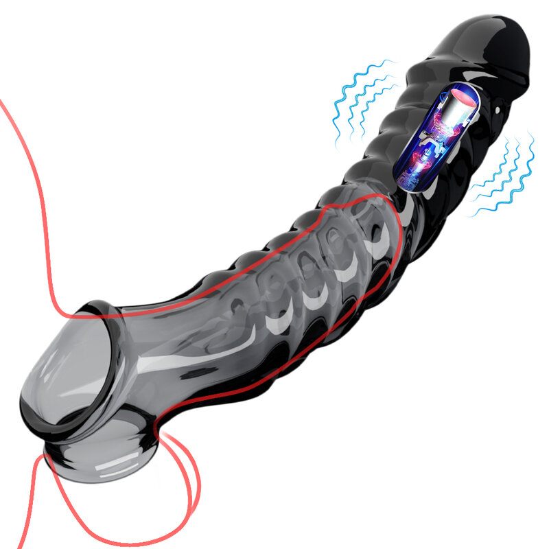 Penis Ärmel Verlängerungen Kondom männliche Vergrößerung Verzögerung Vibratoren Clits Massage gerät Cockring vibrierende Penis Abdeckung Sexspielzeug für Männer