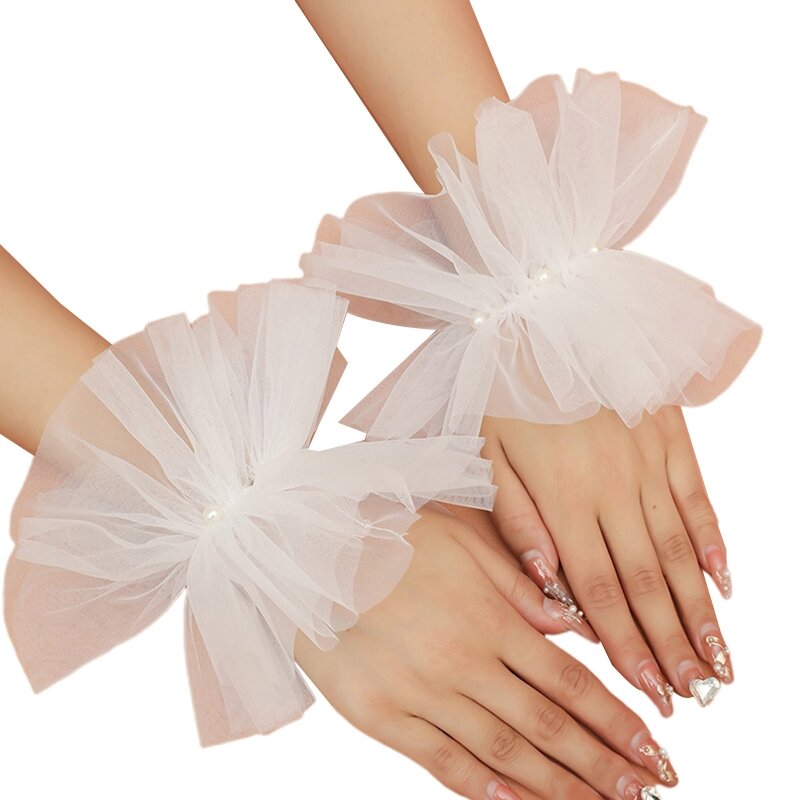 Плиссированные накладные манжеты в стиле ретро с рукавами-фонариками, однотонные свадебные декоративные съемные манжеты для невесты, товары для одежды