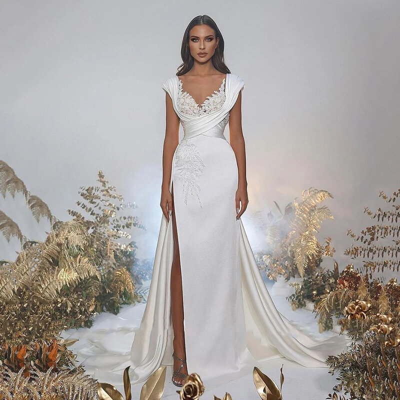 Роскошные богемные Свадебные платья русалки с V-образным вырезом кружевные наряды для невесты 2024 элегантное платье принцессы с вырезом