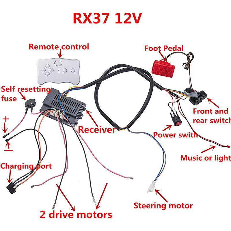 Coche eléctrico para niños, arnés de cableado de 12V, interruptor de Borad de circuito de Control remoto, accesorios para coche