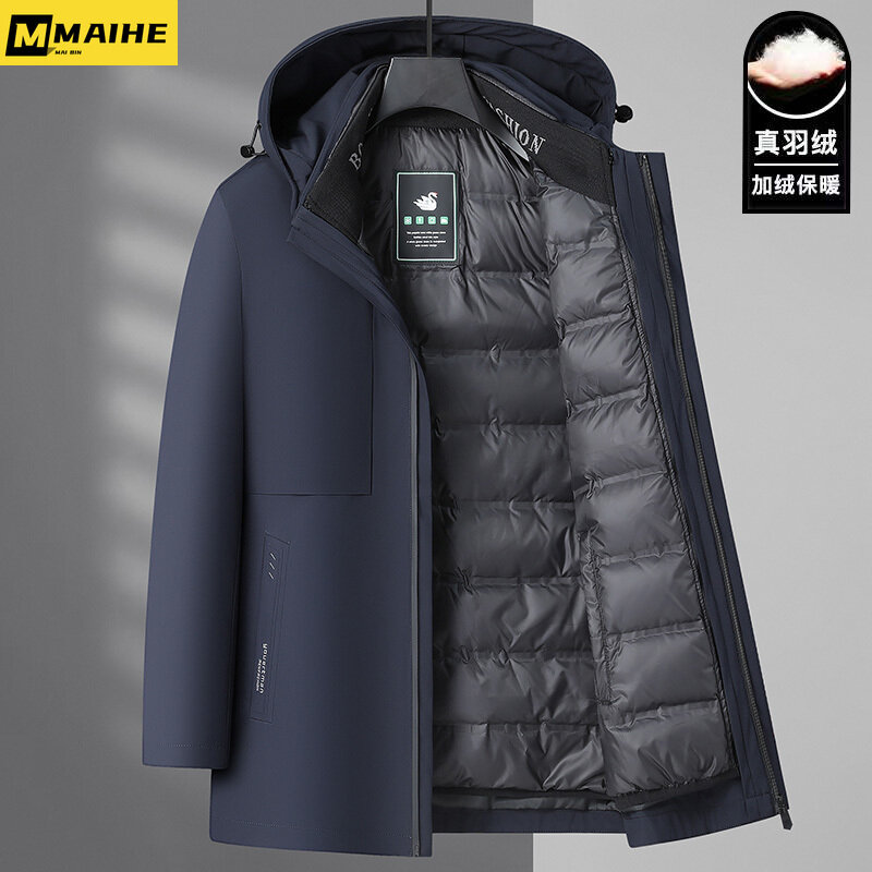 Winter Down Jacket Medium Length Men's Warm White Duck Down Thickened Detachable Inner Gallbladder  Lightweight Padded Coat