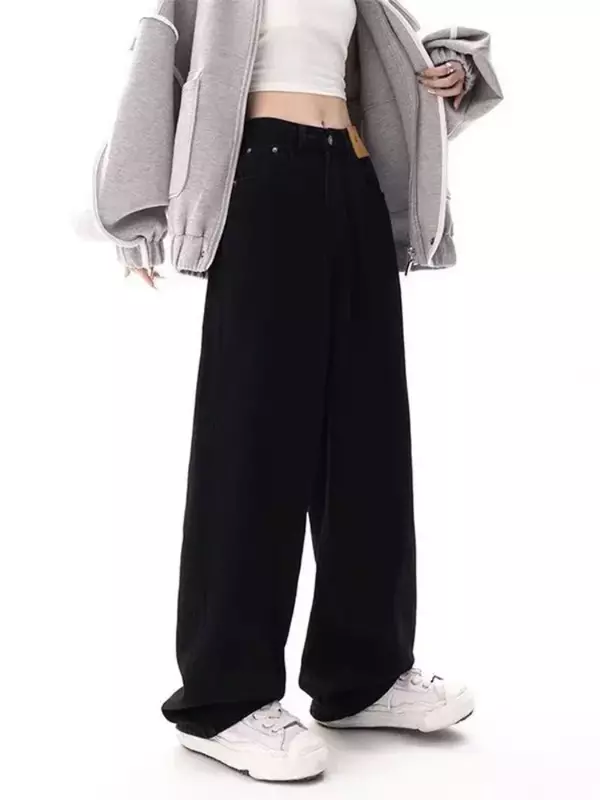 Calças jeans largas pretas largas femininas, calça jeans Kpop casual, Harajuku, hippie, coreana, oversize, streetwear feminina