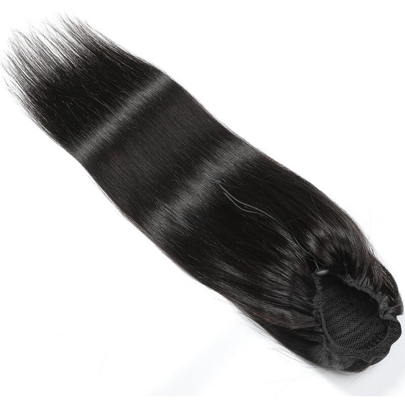 Feminino cordão rabo de cavalo cabelo humano longo em linha reta rabo de cavalo envoltório em torno de extensões de cabelo remy brasileiro grampo em preto natural