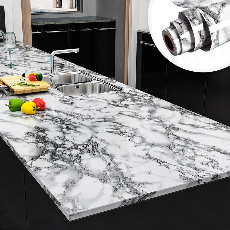 Width Marble Wallpaper Contact Paper Waterproof Oil-proof Wall Stickers PVC Self Adhesive Kitchen Ambry Countertop Home Decor