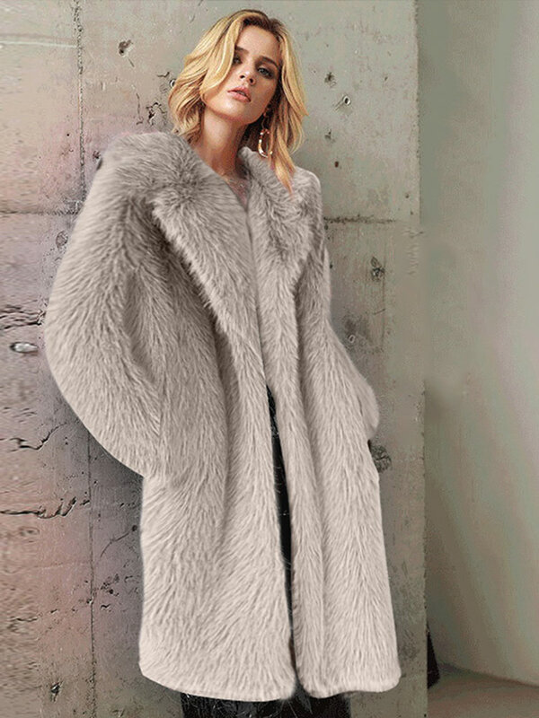 Feminino elegante inverno de pelúcia do falso casaco de pele feminino casual solto casacos 2023 nova lapela manga completa moda casaco