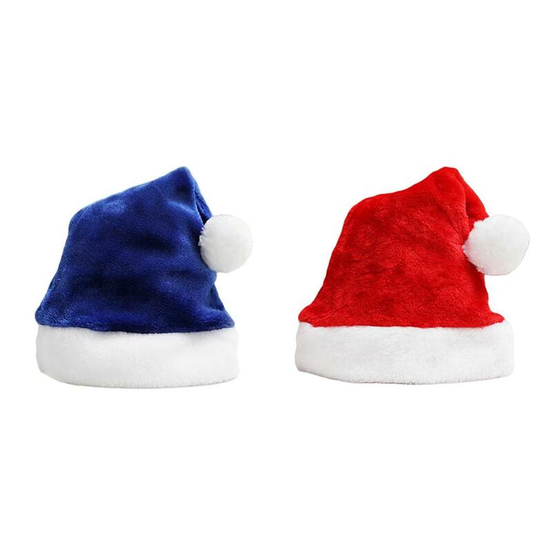 Chapeau de Père Noël épais en peluche pour adultes et enfants, rouge, bleu, hiver, fête du Nouvel An, décoration de festival, cadeaux, L6R8, 1 pièce
