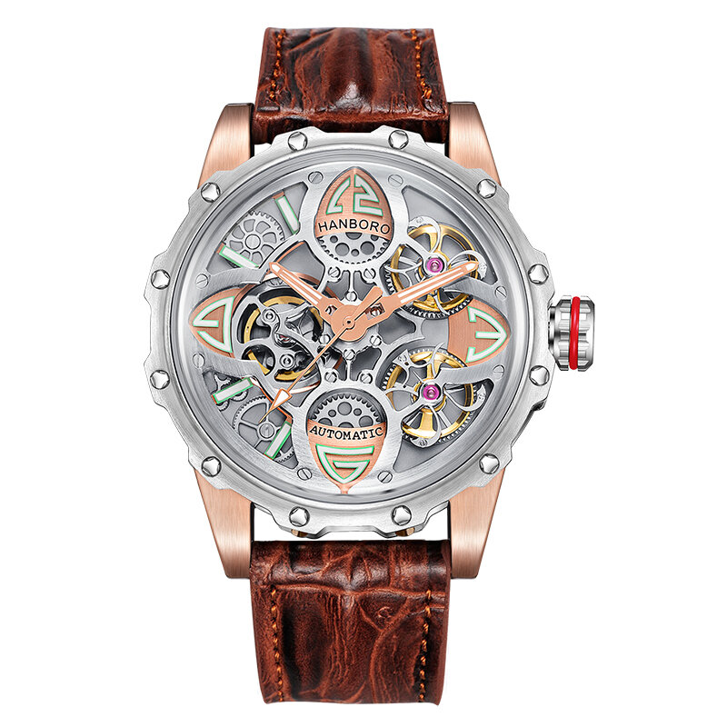 HANBORO นาฬิกาสำหรับชายหนังผู้ชายอัตโนมัตินาฬิกาข้อมือ Seiko Nh38นาฬิกาผู้ชาย Turbilion 2022นาฬิกาผู้ชาย