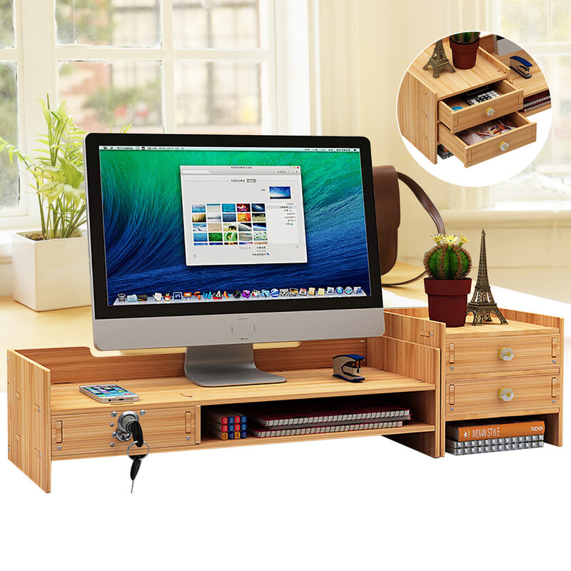 Wooden Desk Organizer with Drawers Office Supplies Computer Desktop Tabletop Computer Desk