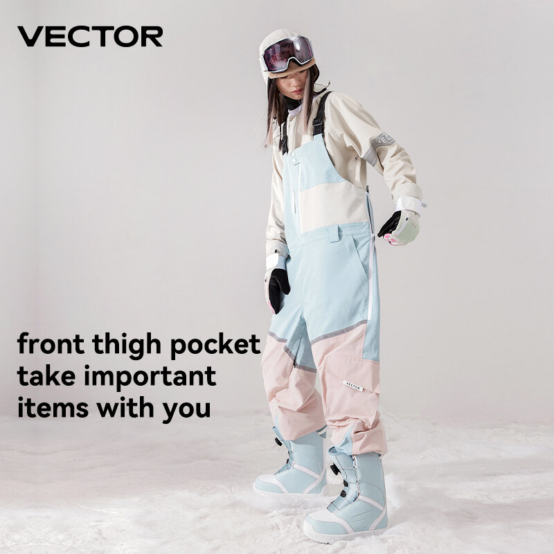 VECTOR-pantalones de esquí gruesos para hombre y mujer, mono recto, babero de esquí, impermeable, cálido, a prueba de viento, para deportes al aire libre, Snowboard
