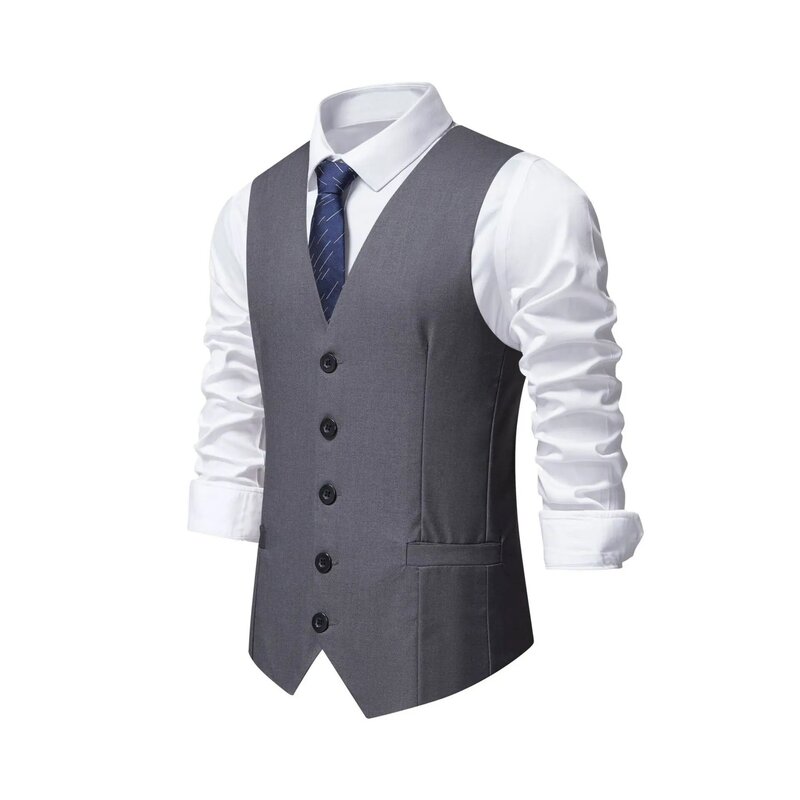 T82Black men's vest spring and autumn suit vest slim waistcoat British business vest professional groom's wear