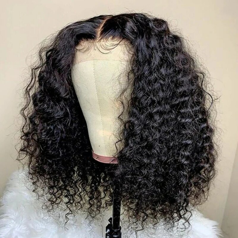 Brazilian Deep Wave Bob Wig 13x4 Lace Frontal Wig Human Hair Natural Hairline Remy Short Curly Closure Wig Preplucked Baby Hair