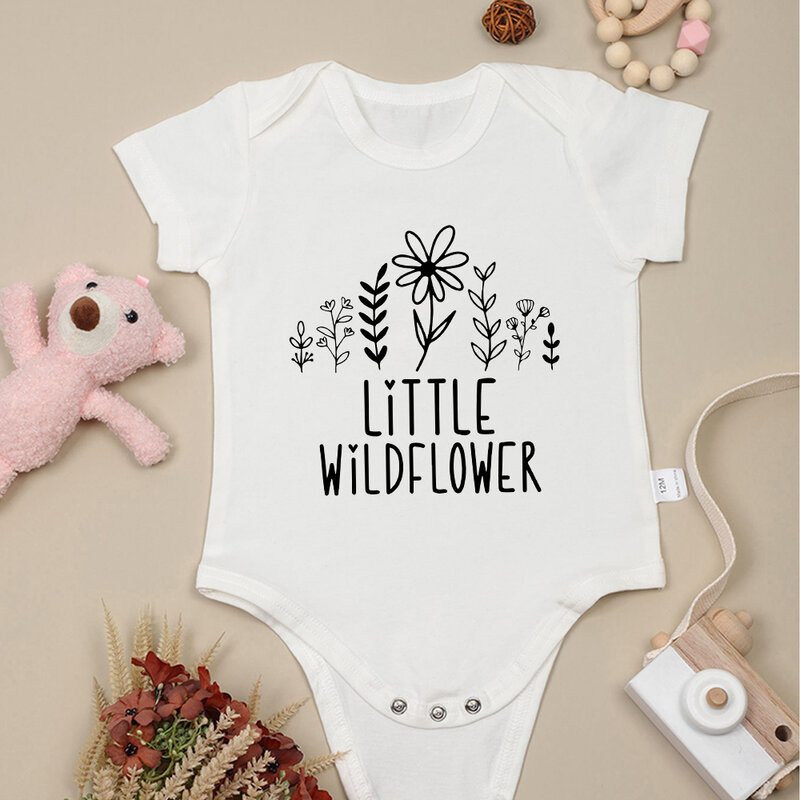 작은 야생화 아기 소년 소녀 옷 바디 수트, 코튼 O-넥 화이트 신생아 원지, 0-24 개월 유아 잠옷, 롬퍼 도매