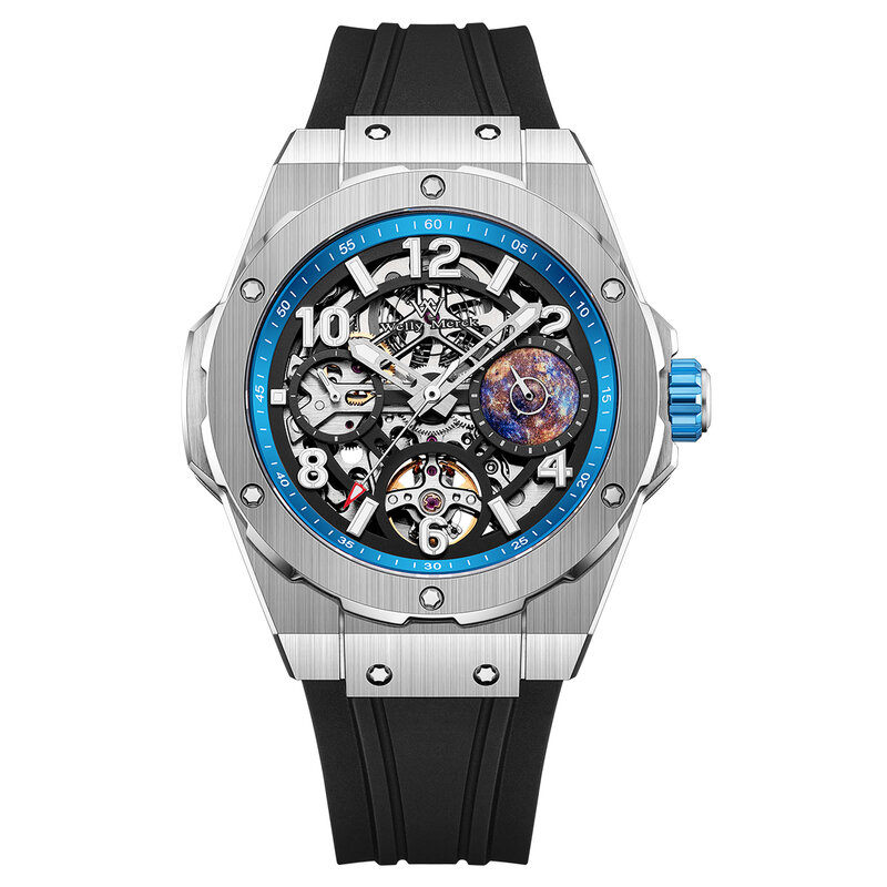 Welly Merck 自動巻き機械式腕時計 メンズ ステンレス スチール ウォーターレジスタント コスモス ユニバース プラネット シリーズ サファイア 42mm ウォッチ