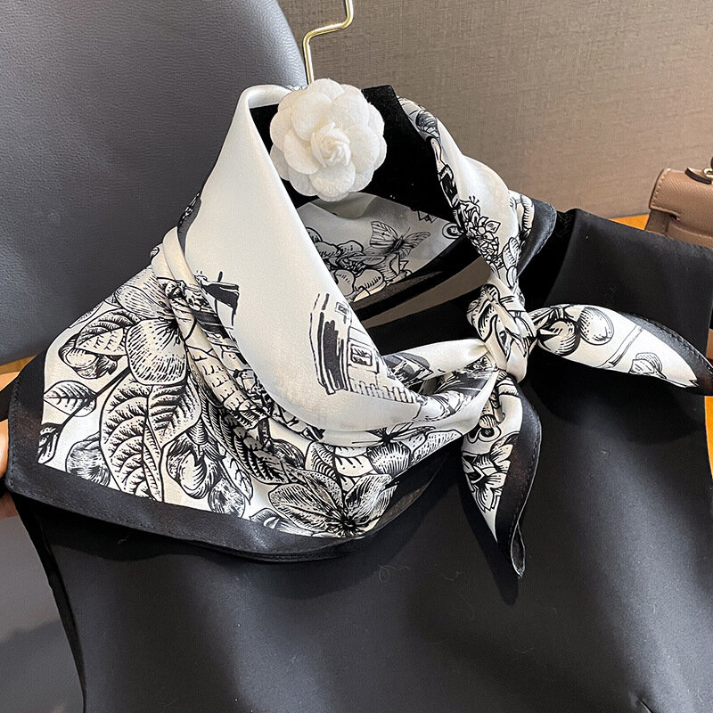 100% Шелковый женский шарф 53*53 см, квадратный платок, Женский дизайнерский шейный шарф с принтом, головной платок