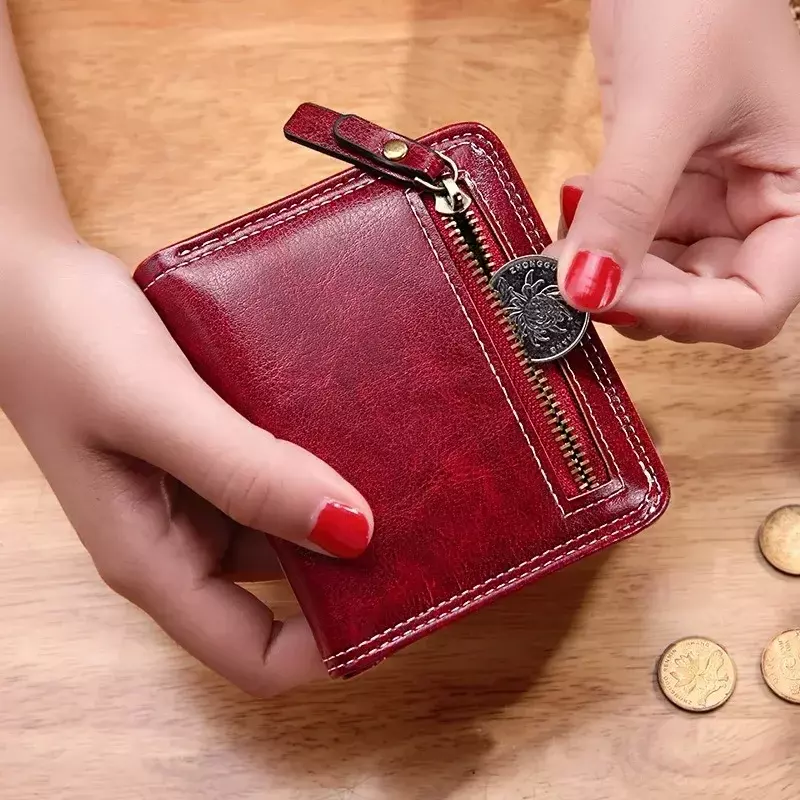 Mini monedero de cuero de lujo para mujer, monedero corto con cierre, bolso de mano pequeño de Color sólido, cartera femenina, nuevo