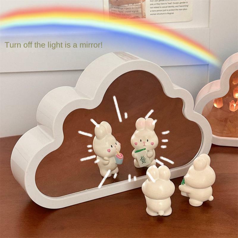 Handmade DIY Cloud Tulip Mirror Small Night Light INS Girl Heart Living Room Desktop Decoration Birthday Gift Holiday Gift