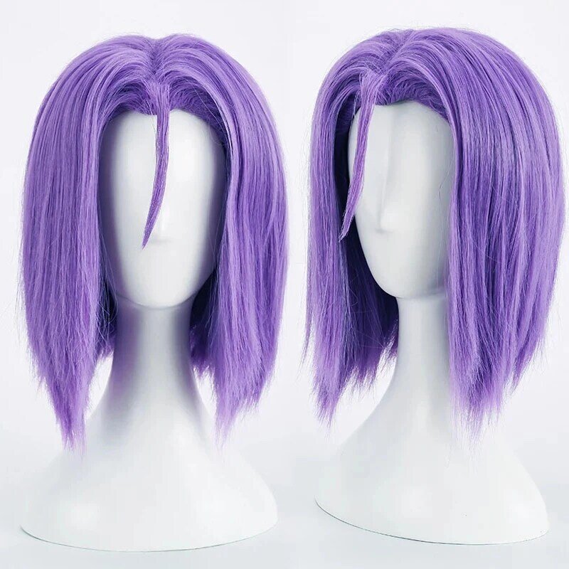 Rocketチームの女性のためのコスプレウィッグ,アニメ,ユニセックス,短い紫色の髪,耐熱性,ハロウィーンのアクセサリー
