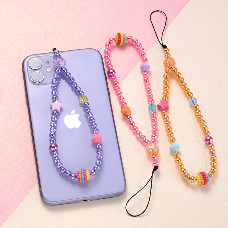 Sangle de téléphone portable en perles acryliques colorées AB pour femmes, sangle perlée, lanière JOCharm, accessoires de bijoux, mode, nouveau