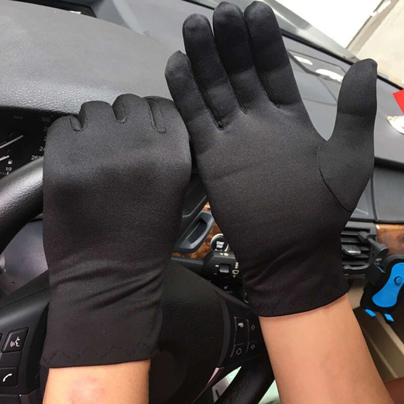 1Pair Men Black White Spandex Sun Protection Short Gloves Thin Stretch Sports Cycling Sun Protection Gloves Solid Colored Gloves