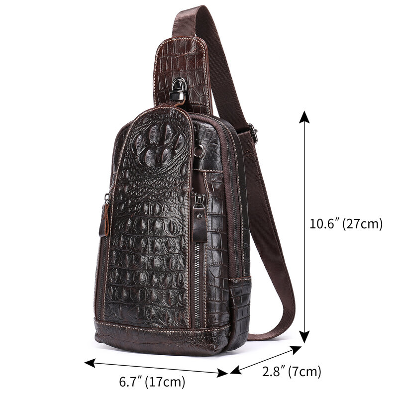Alligator Pattern Outdoor Casual Fashion One Shoulder Crossbody Bag Sling Bag For Men Travel Bagpack Male Chest Pack Cowskin