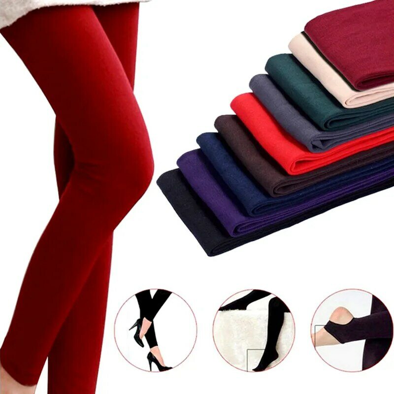 2023 Autumn Winter Woman Thick Warm Leggings Candy Color Brushed Charcoal Stretch Fleece Pants Trample Feet Leggings