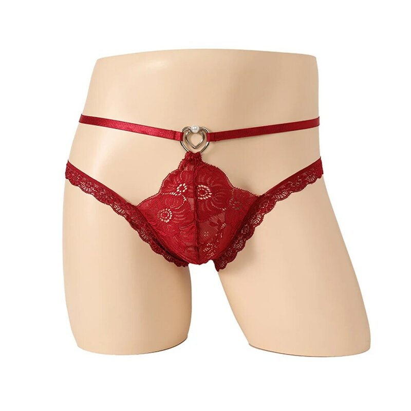 Sexy Mens Lace Convex Pouch Thong Panties Sissy Underwear Sexy Hollow Out O Hoop T Back Underpants Temptation Erotic Linerie