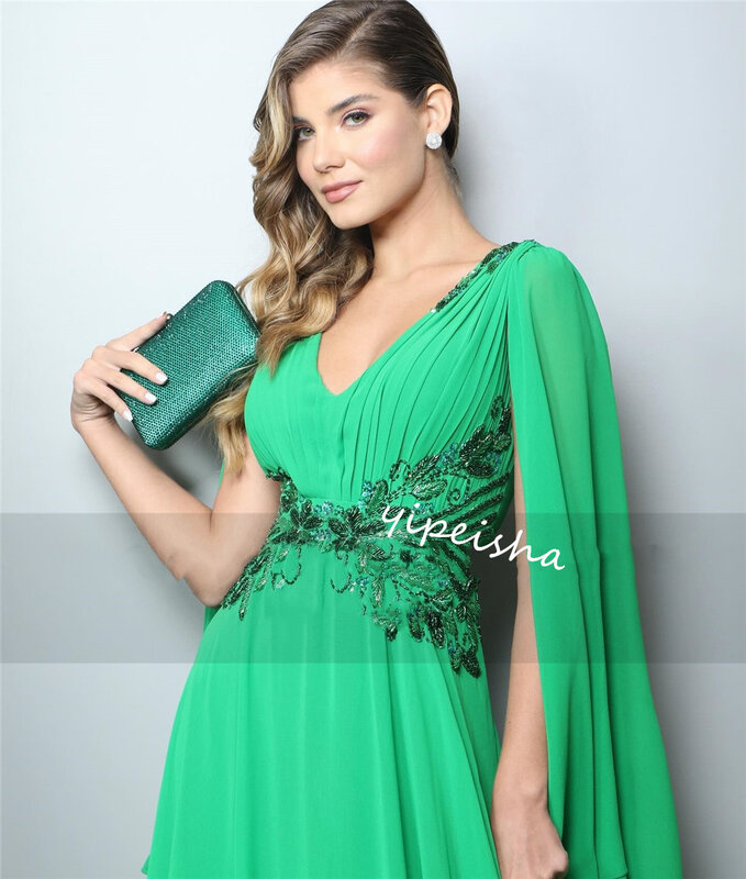 Sukienka na studniówkę Koszulka wieczorowa z koralikami Drapowana Quinceanera Linia A Dekolt w kształcie litery V Suknia okazjonalna na zamówienie Długie sukienki Arabia Saudyjska