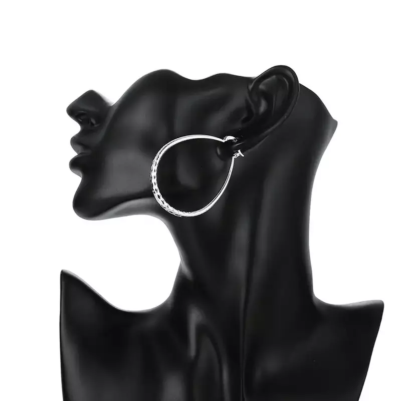 Street Fashion orecchini in argento Sterling 925 per gioielli da donna orecchini a cerchio grande da 4CM regali di natale di alta qualità