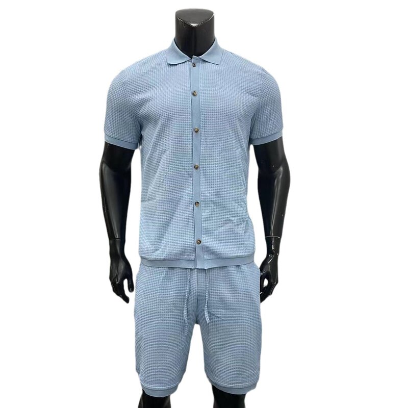 Ensemble chemise à revers boutonné et short à manches courtes pour hommes, décontracté et confortable, nouvelle mode, 2024
