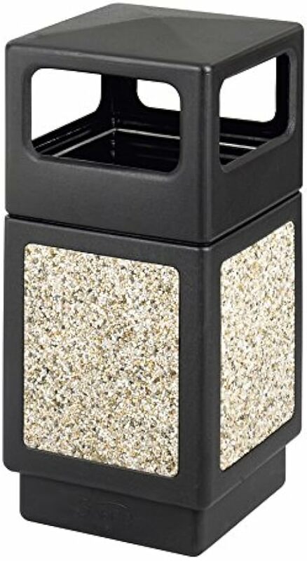 Safco Canmeleon Garbage Can, Durable & Weather-Resistant Trash Receptacle with Stone Panels, 38 Gallons