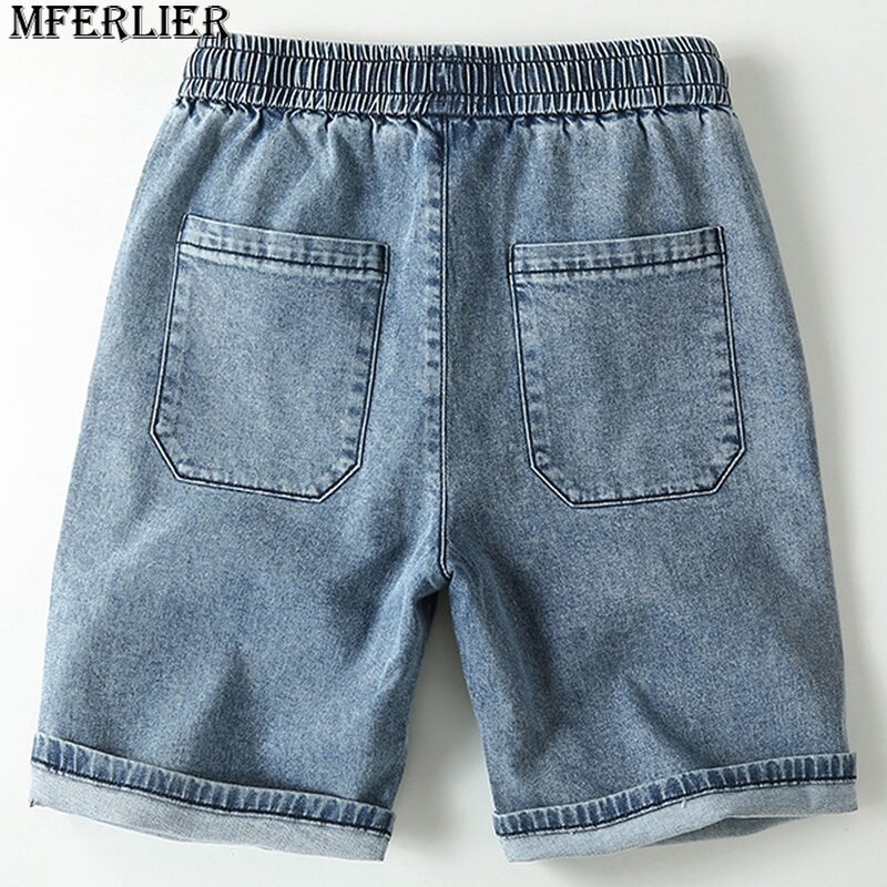 سراويل جينز كاجوال للرجال ، جينز أزرق ، خصر مرن ، أحادي اللون ، سراويل قصيرة للذكور ، موضة الصيف