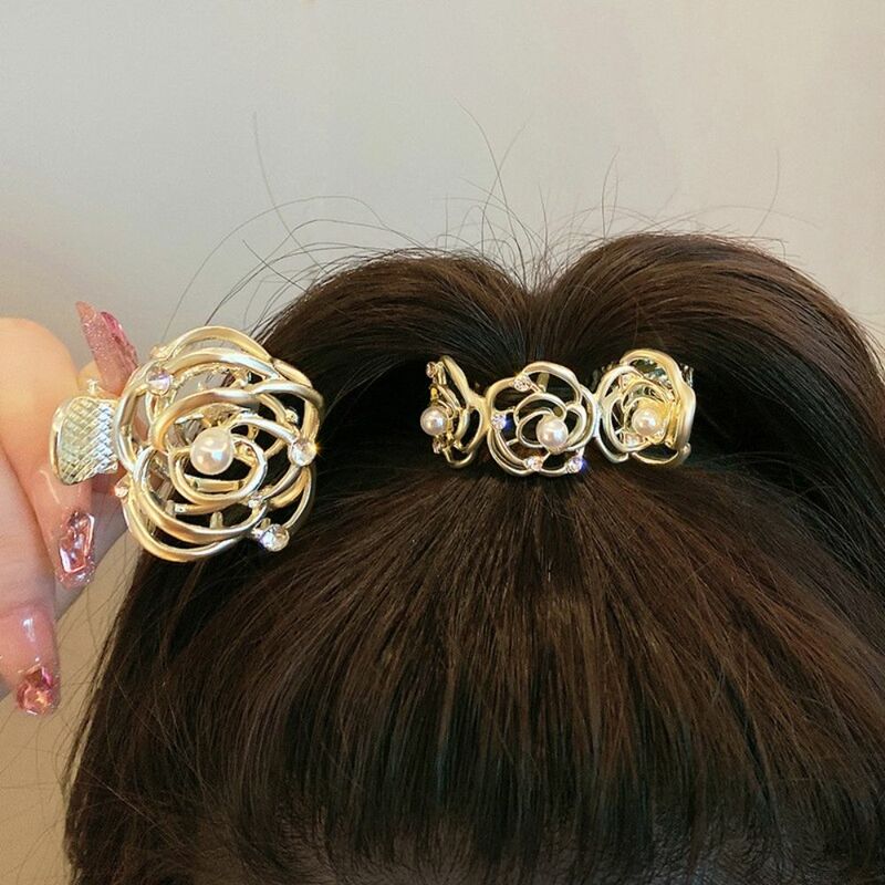Pinces à cheveux fleur rose perle pour femme, épingle à cheveux, barrettes, queue de cheval, griffes, épingle à cheveux, mode sauna, style coréen