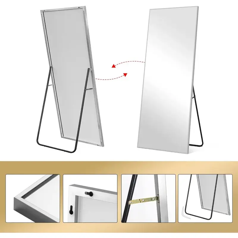 64 "X 21" Aluminium Frame Vloerspiegel Met Standaard Full Body Spiegel Voor Slaapkamer Muur Spiegels Voor Kamer Zilveren Vracht Gratis