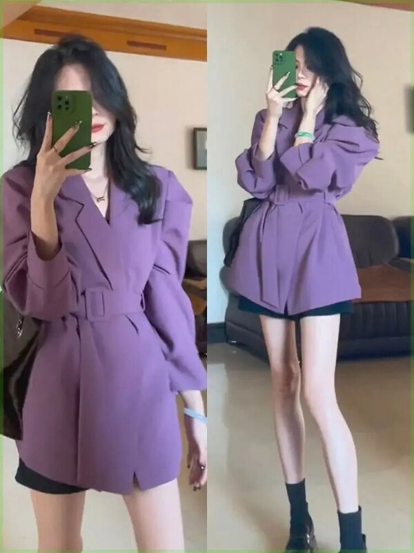 Jaqueta roxa de redução de idade para mulheres, roupa coreana, estilo retrô de Hong Kong, bonita e elegante, nova, 2021