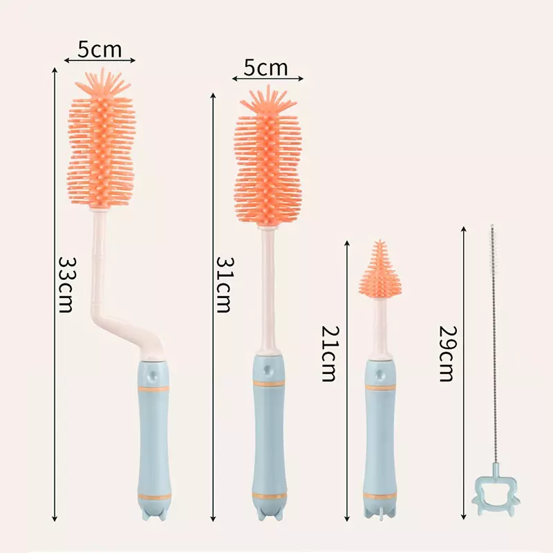 Baby Silicone Bottle Brush Long Handle Cleaning Brush Drying Rack Combination 360-degree Rotating Cleaning Bottle Brush Set