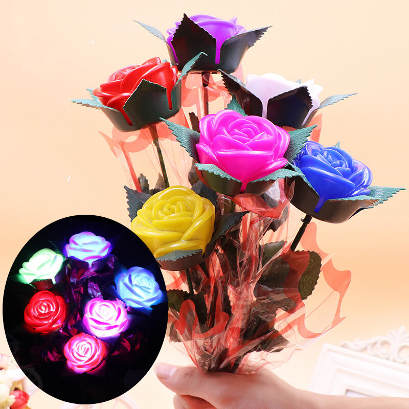 40*10CM Simulation Colorful Roses LED Light-emitting Rose Bouquet Light Valentine's Day Gift Kid's Holiday Gift Home Decoration
