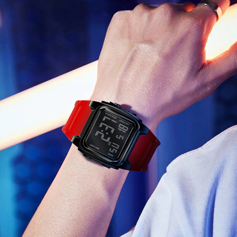 YIKAZE-relógio masculino impermeável LED Display, relógios de pulso digitais, bloco militar luminoso, cronógrafo, esportes, negócios, moda