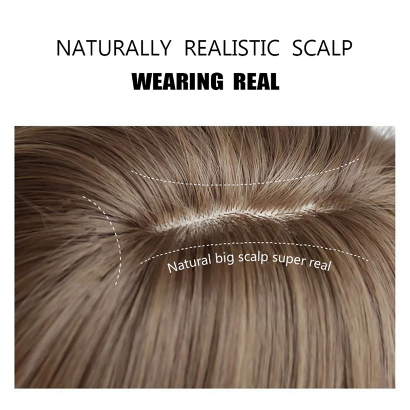 Wig sintetis harian gelombang pendek 24 inci 13x4 untuk Wig serat alami Cosplay wanita hitam putih Wig ombak air