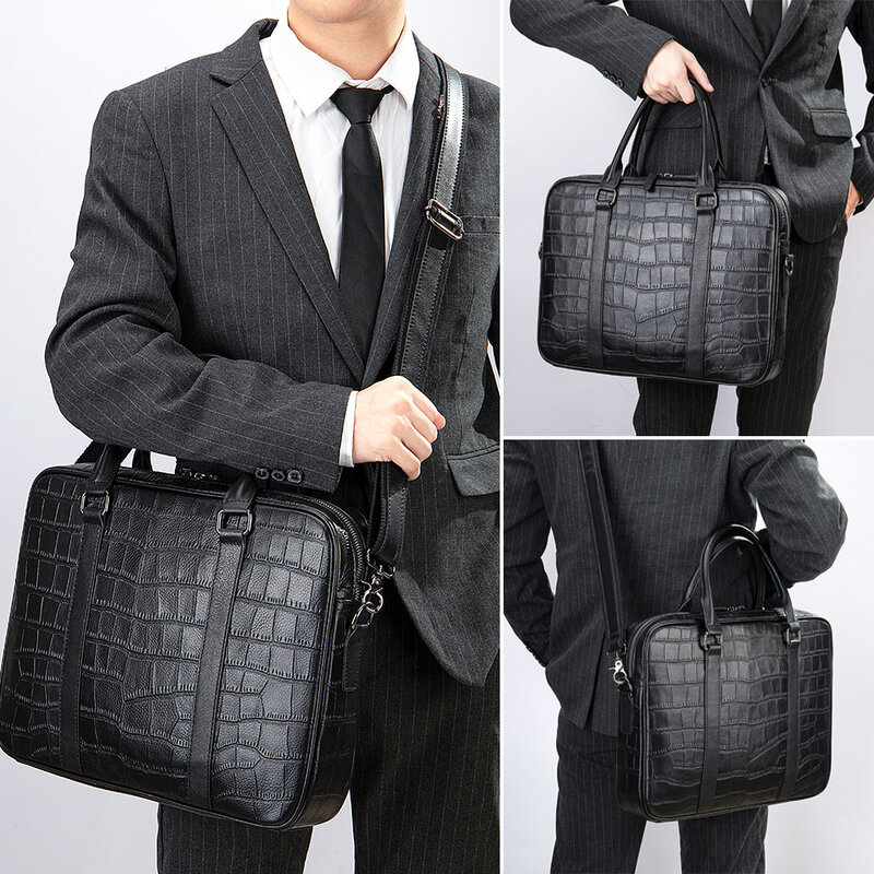 Crocodile Pattern Business Briefcases Luxury Designer Leather Men's Briefcase 15.6'' Laptop Bags Portafolio Documents A4