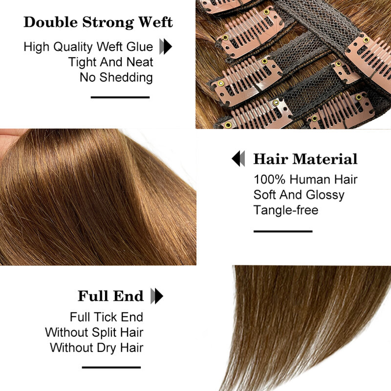 ตรงคลิปในส่วนขยายของมนุษย์จริงผมธรรมชาติส่วนขยาย Full Head คลิปบราซิล Hair Extension สำหรับผู้หญิง