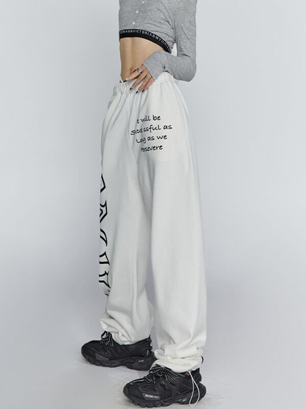 Zoki-pantalones de chándal con letras para mujer, ropa de calle Vintage americana, informal, con cordones, holgados, de cintura alta y pierna ancha, estilo Hip Hop, novedad