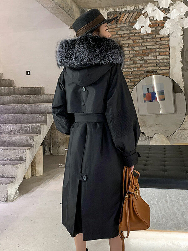 Parka ผู้หญิงฤดูหนาวใหม่พู่ขนกระต่าย Hooded Liner นำเข้า Fox Fur ขนสัตว์เสื้อขนสัตว์ยาว Coat