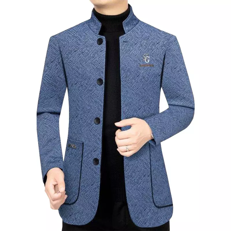 New Spring Autumn Men Stand-up Collar blazer giacche uomo Business abiti Casual cappotti uomo di alta qualità blazer giacche cappotti 4XL