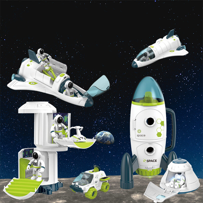 Modelo de nave espacial Astronaut Figure para crianças, estação espacial, foguete Saturno, brinquedos educativos, presentes para crianças
