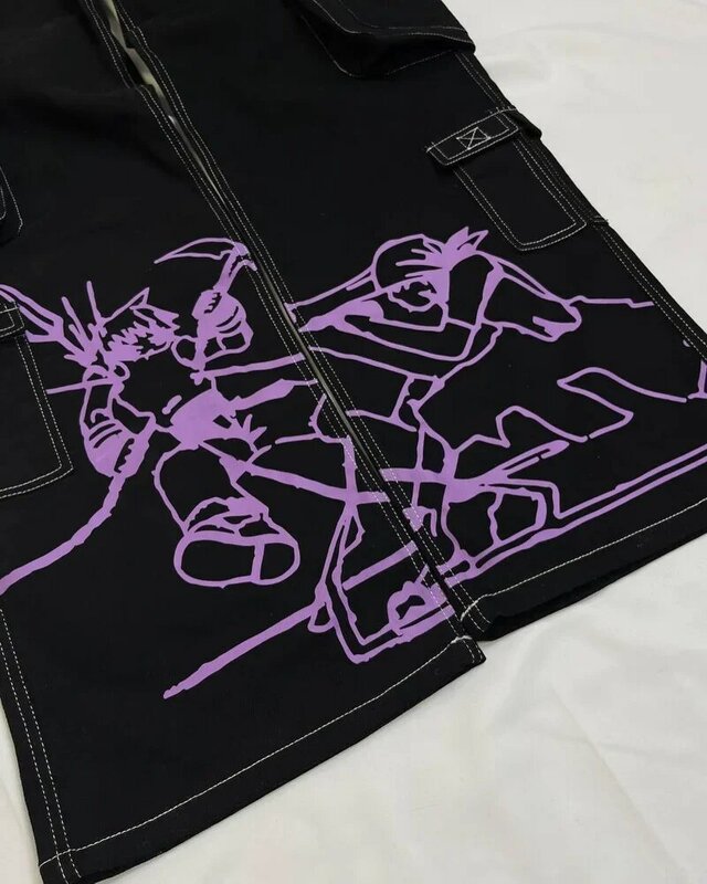Y2K Jeans longgar bermotif Kasual Pria Wanita, jeans hitam hip hop modis model Harajuku untuk pria wanita 2023