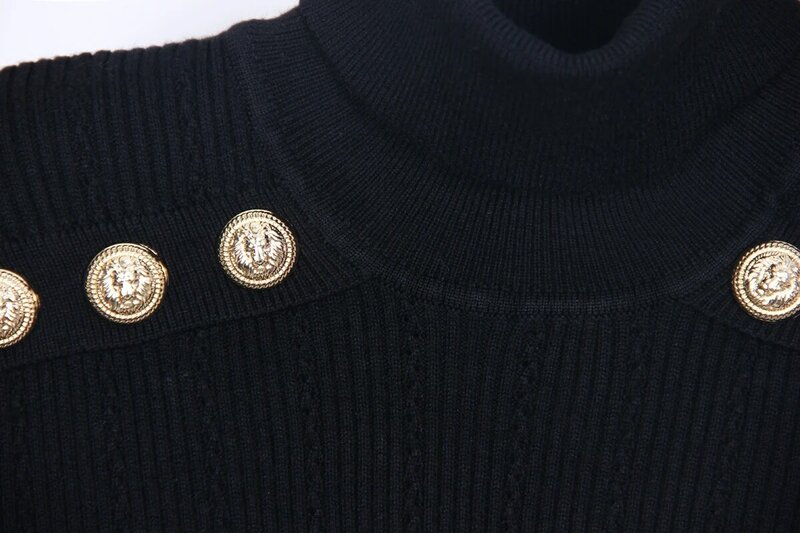 Outono e inverno 2022 nova qualidade clássico versátil lã misturado malha backing preto gola alta camisola moda casual topo
